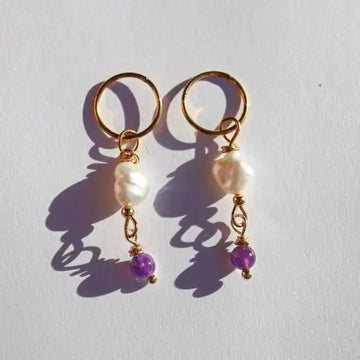 Amethyst & Pearl Drop Sleeper Hoops