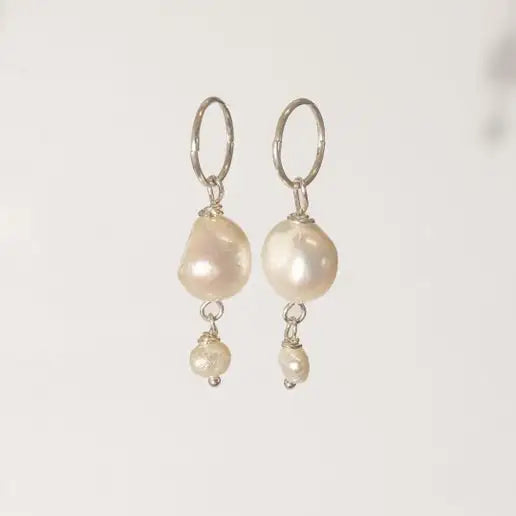 Baroque Pearl Drop Hoops (Double)