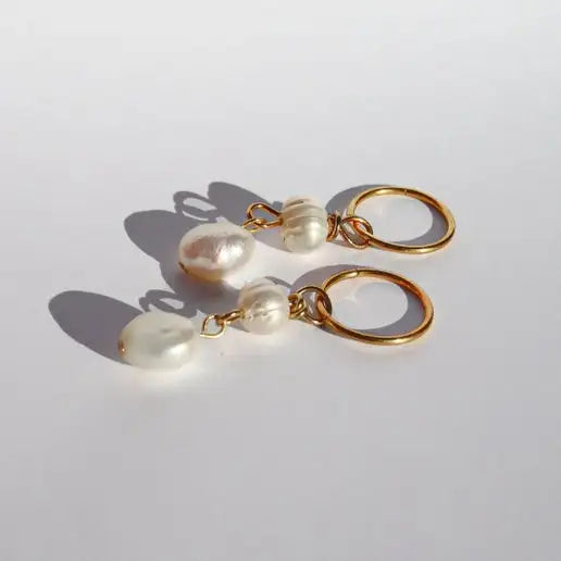 Fresh Water Pearl Drop Hoops (double)