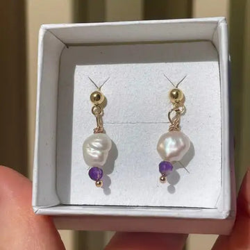 Protection - Amethyst & Pearl Studs